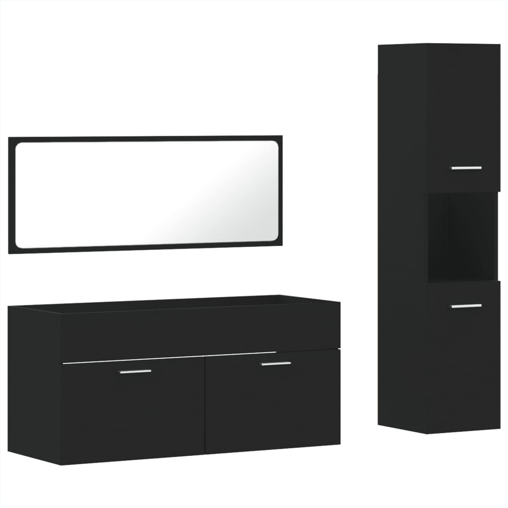 3 Piece Bathroom Furniture Set Black Engineered Wood