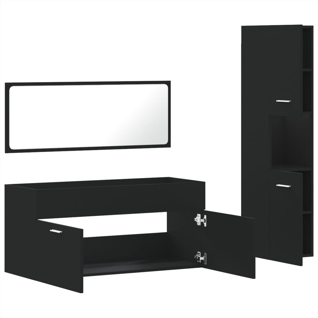 3 Piece Bathroom Furniture Set Black Engineered Wood