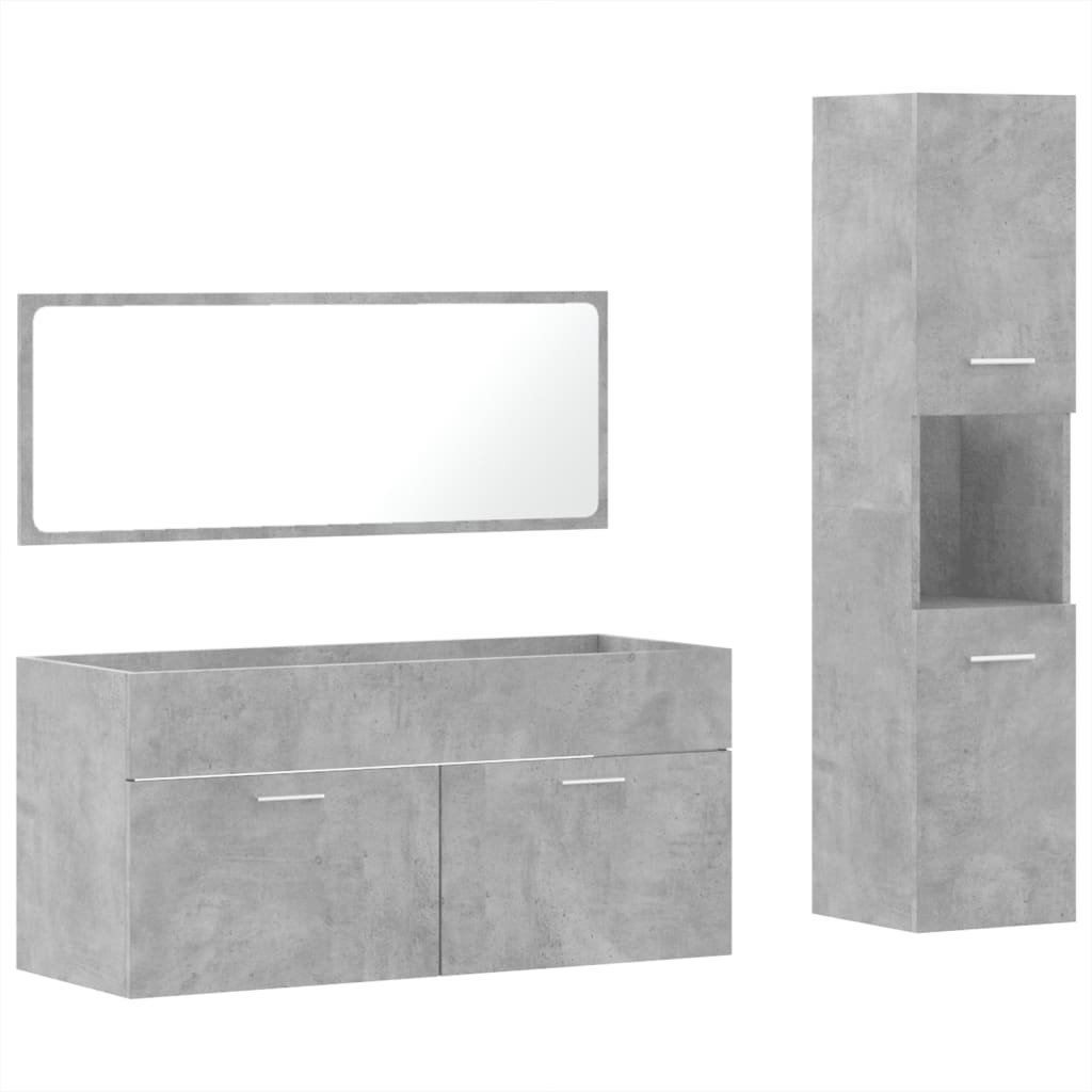 3 Piece Bathroom Furniture Set Concrete Grey Engineered Wood