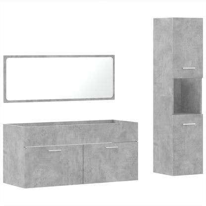 3 Piece Bathroom Furniture Set Concrete Grey Engineered Wood