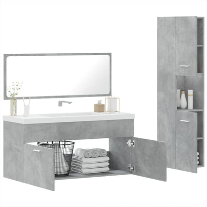 3 Piece Bathroom Furniture Set Concrete Grey Engineered Wood