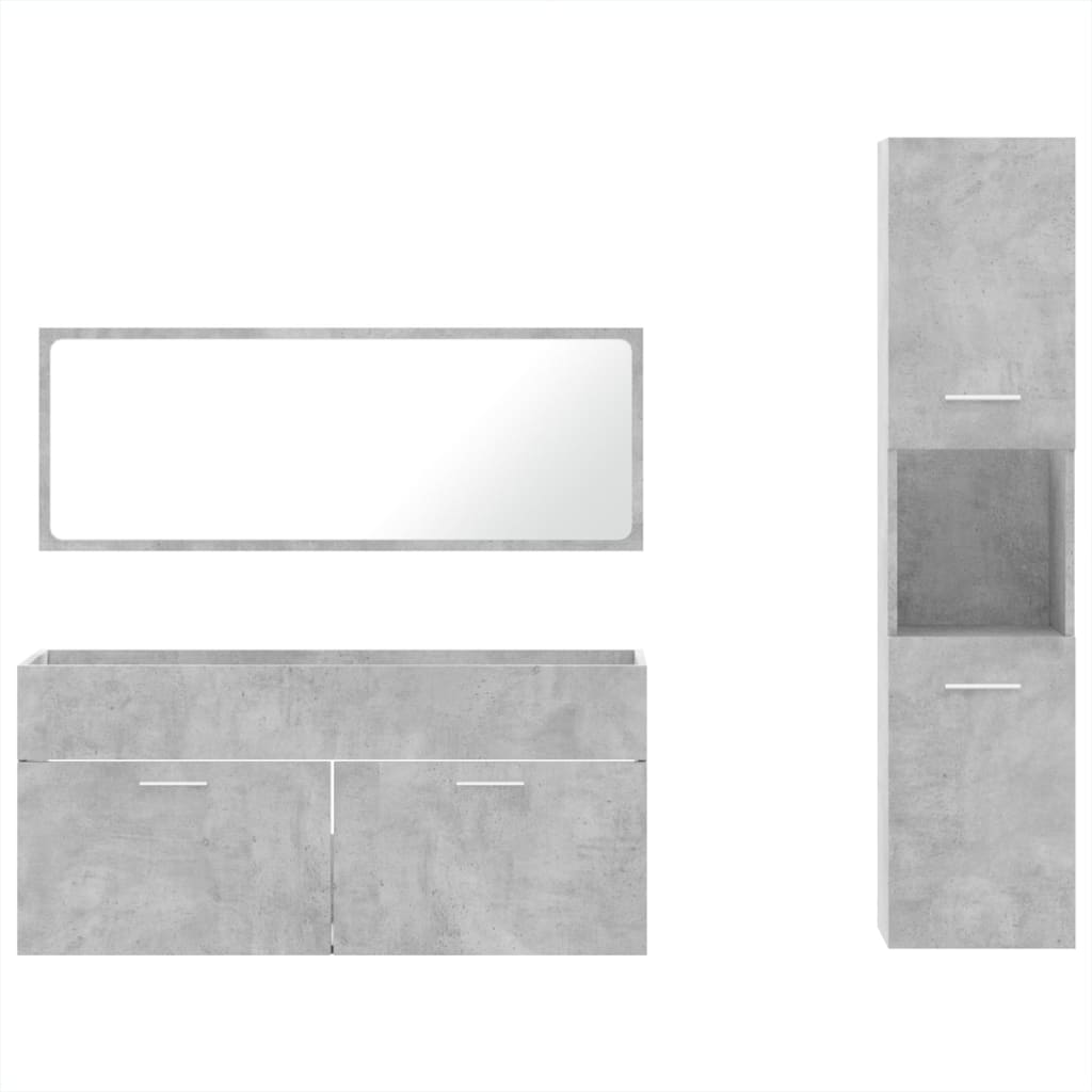 3 Piece Bathroom Furniture Set Concrete Grey Engineered Wood