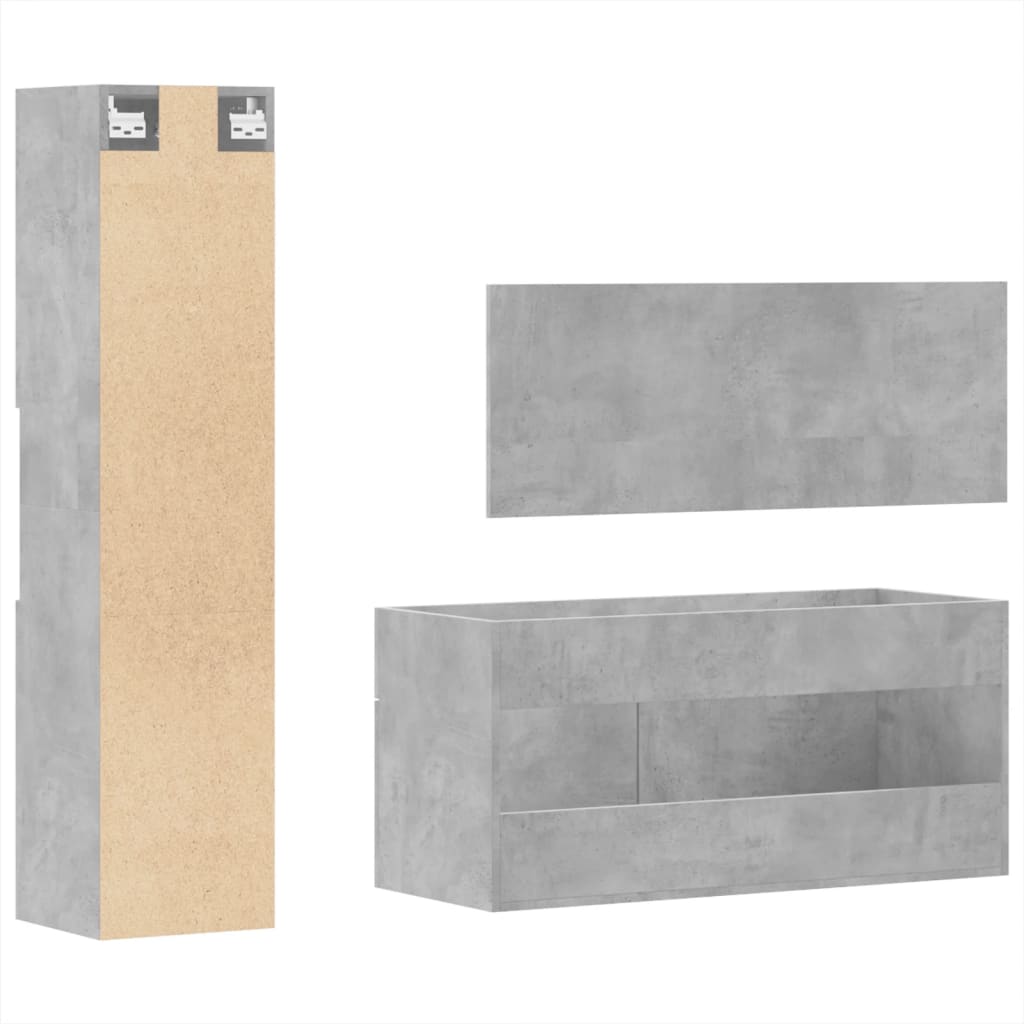 3 Piece Bathroom Furniture Set Concrete Grey Engineered Wood