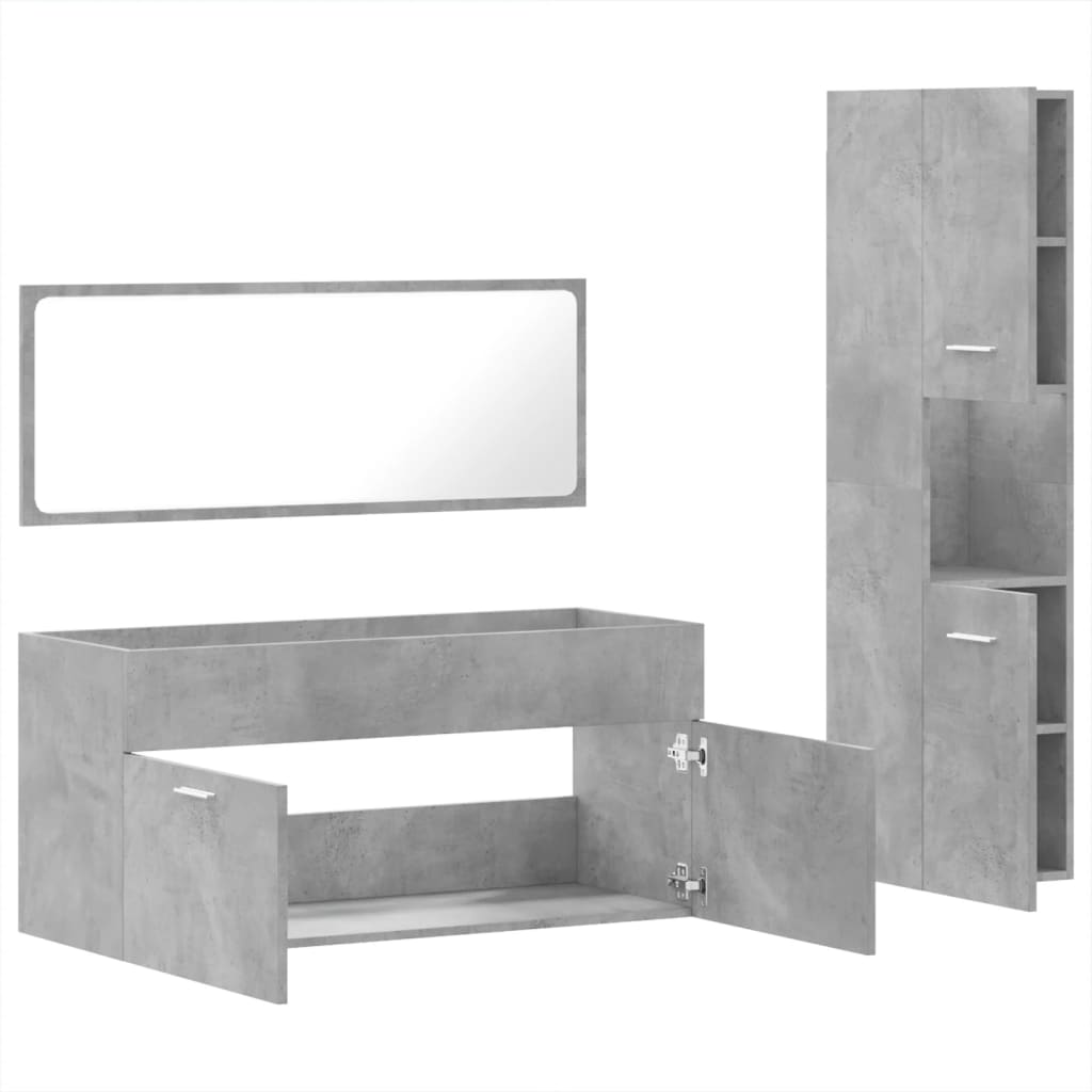 3 Piece Bathroom Furniture Set Concrete Grey Engineered Wood