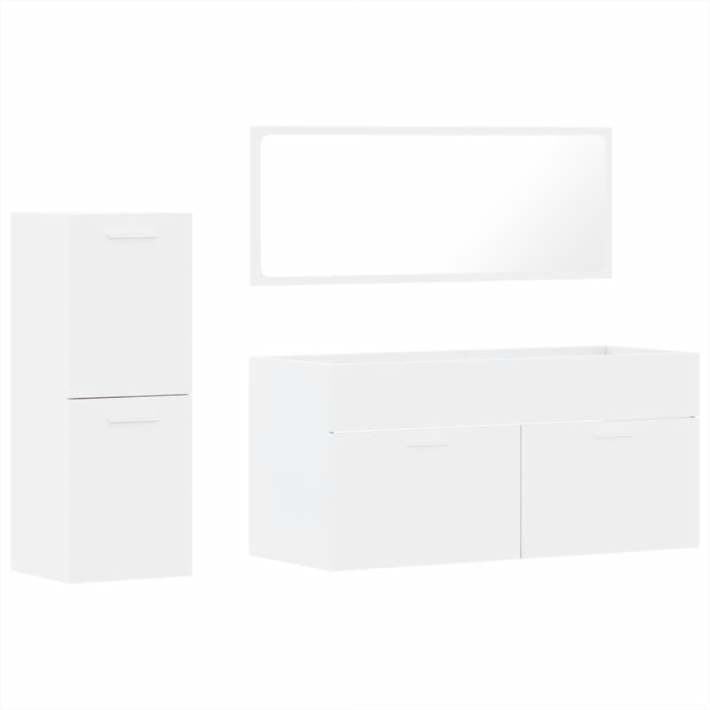 3 Piece Bathroom Furniture Set White Engineered Wood