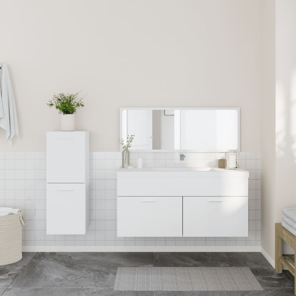 3 Piece Bathroom Furniture Set White Engineered Wood