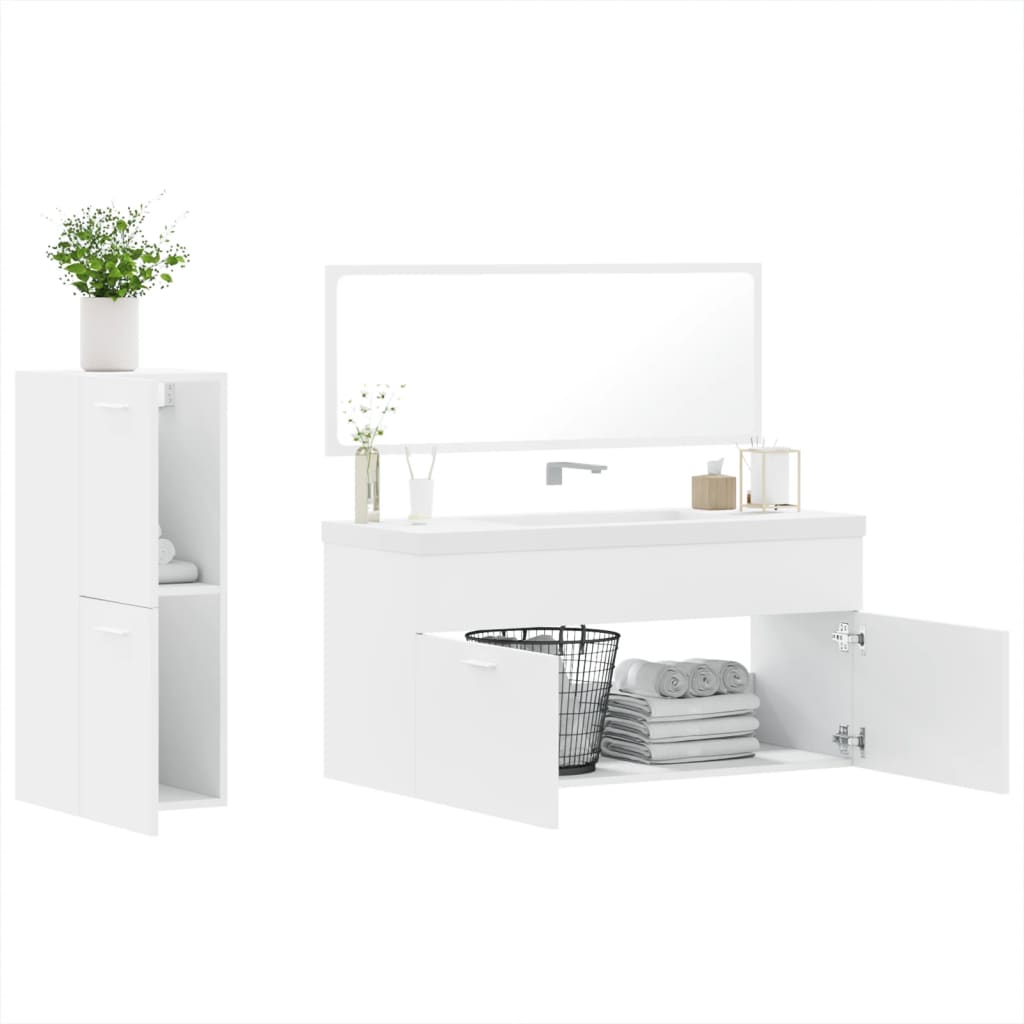 3 Piece Bathroom Furniture Set White Engineered Wood