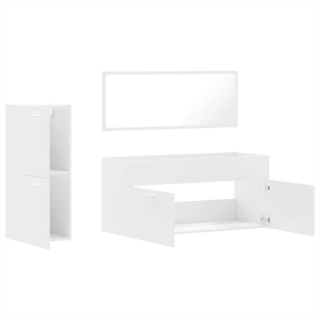 3 Piece Bathroom Furniture Set White Engineered Wood