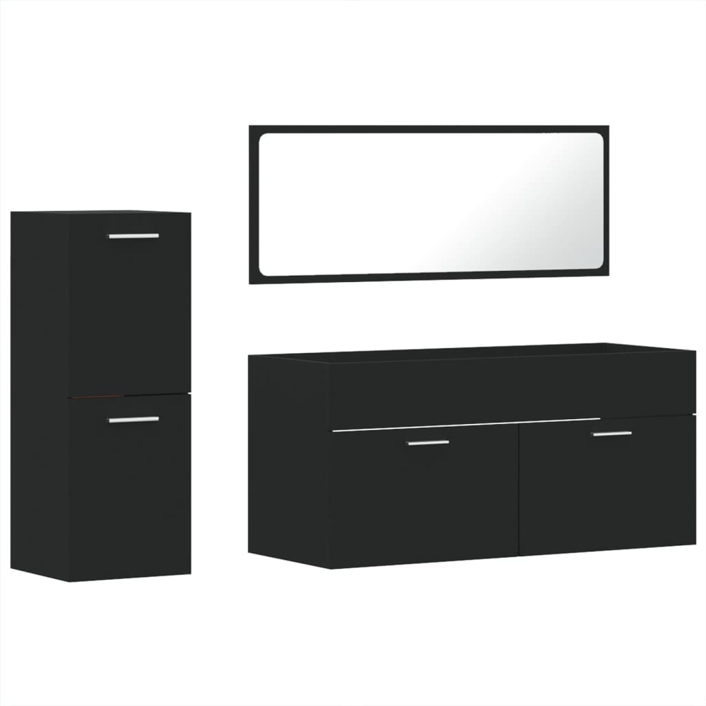 3 Piece Bathroom Furniture Set Black Engineered Wood