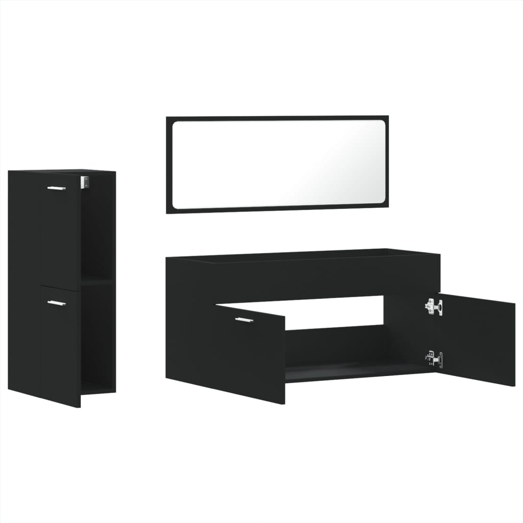 3 Piece Bathroom Furniture Set Black Engineered Wood