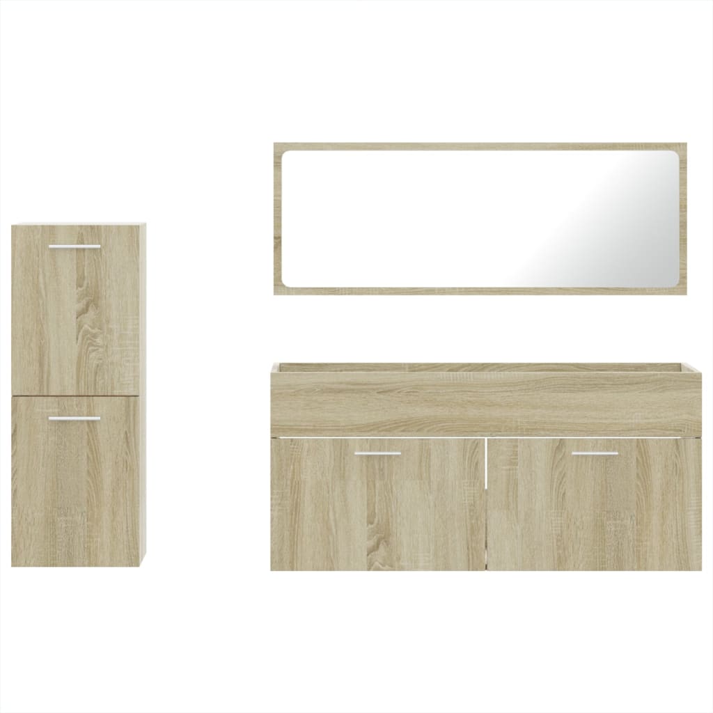 3 Piece Bathroom Furniture Set Sonoma Oak Engineered Wood