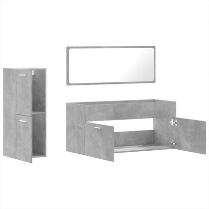 3 Piece Bathroom Furniture Set Concrete Grey Engineered Wood