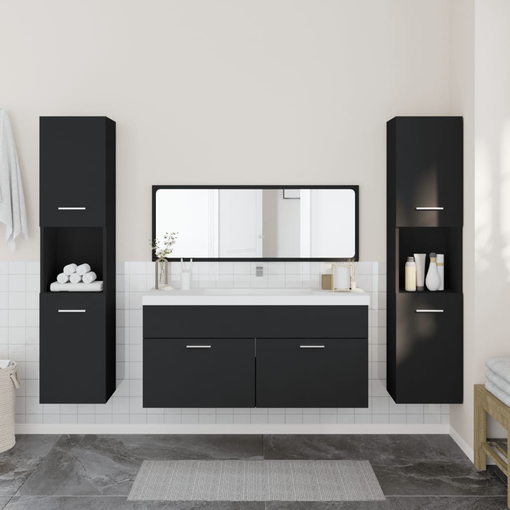 4 Piece Bathroom Furniture Set Black Engineered Wood