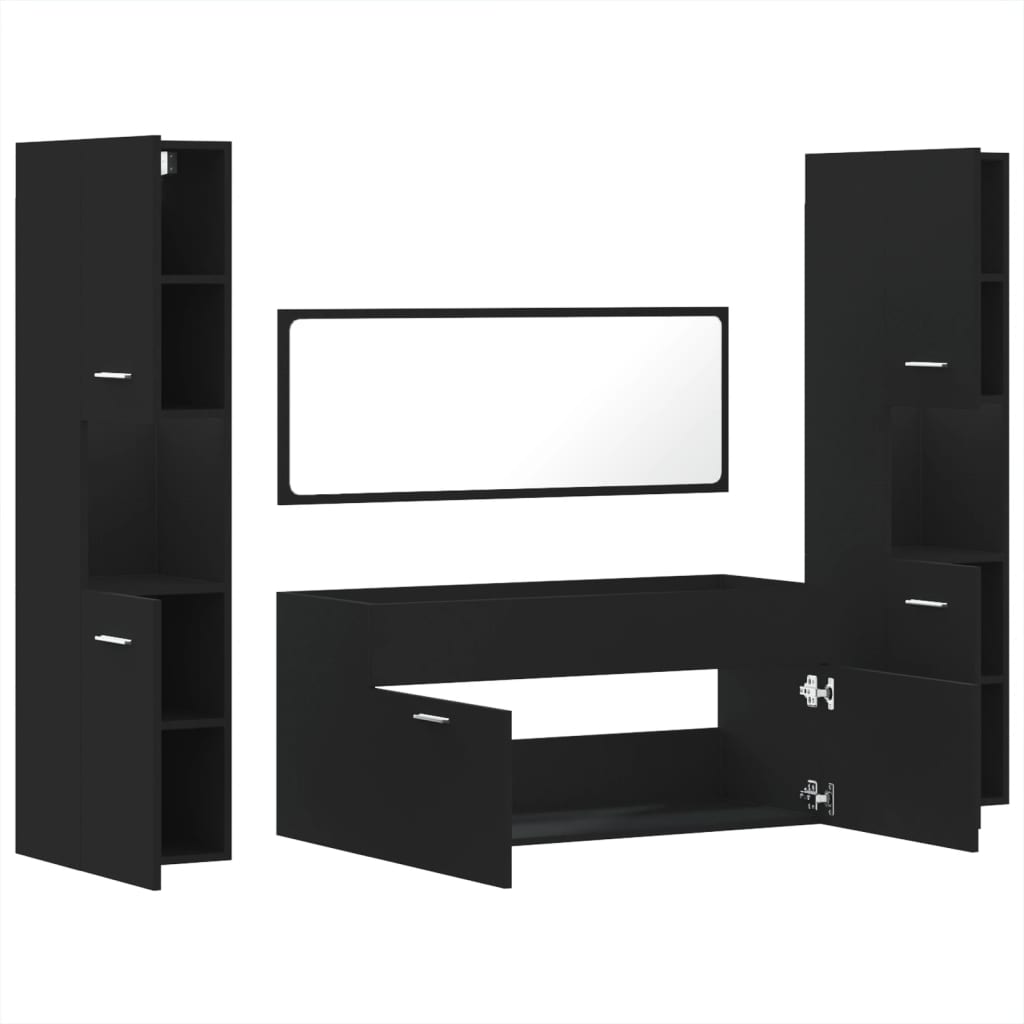 4 Piece Bathroom Furniture Set Black Engineered Wood