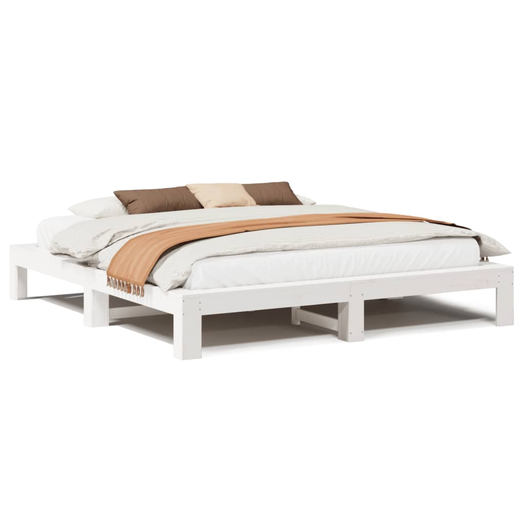 Bed Frame without Mattress White 200x200 cm Solid Wood Pine