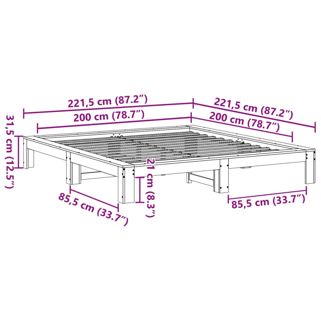 Bed Frame without Mattress White 200x200 cm Solid Wood Pine