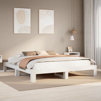 Bed Frame without Mattress White 200x200 cm Solid Wood Pine