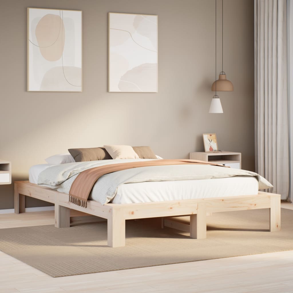 Bed Frame without Mattress 150x200 cm King Size Solid Wood Pine