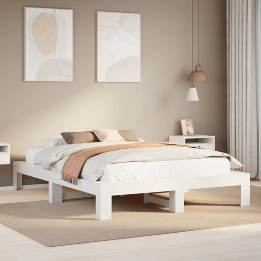 Bed Frame without Mattress White 150x200 cm King Size Solid Wood Pine