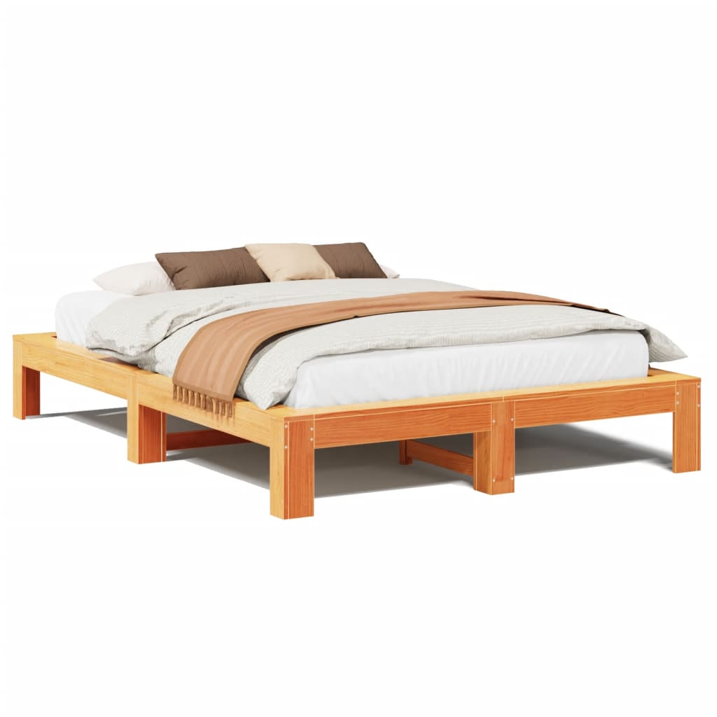 Bed Frame without Mattress Wax Brown 150x200 cm King Size Solid Wood Pine