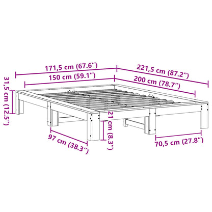 Bed Frame without Mattress Wax Brown 150x200 cm King Size Solid Wood Pine