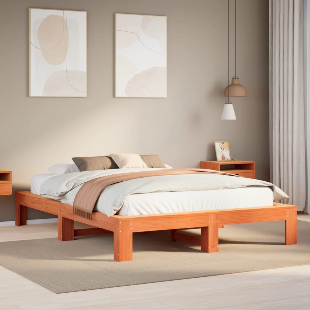 Bed Frame without Mattress Wax Brown 150x200 cm King Size Solid Wood Pine