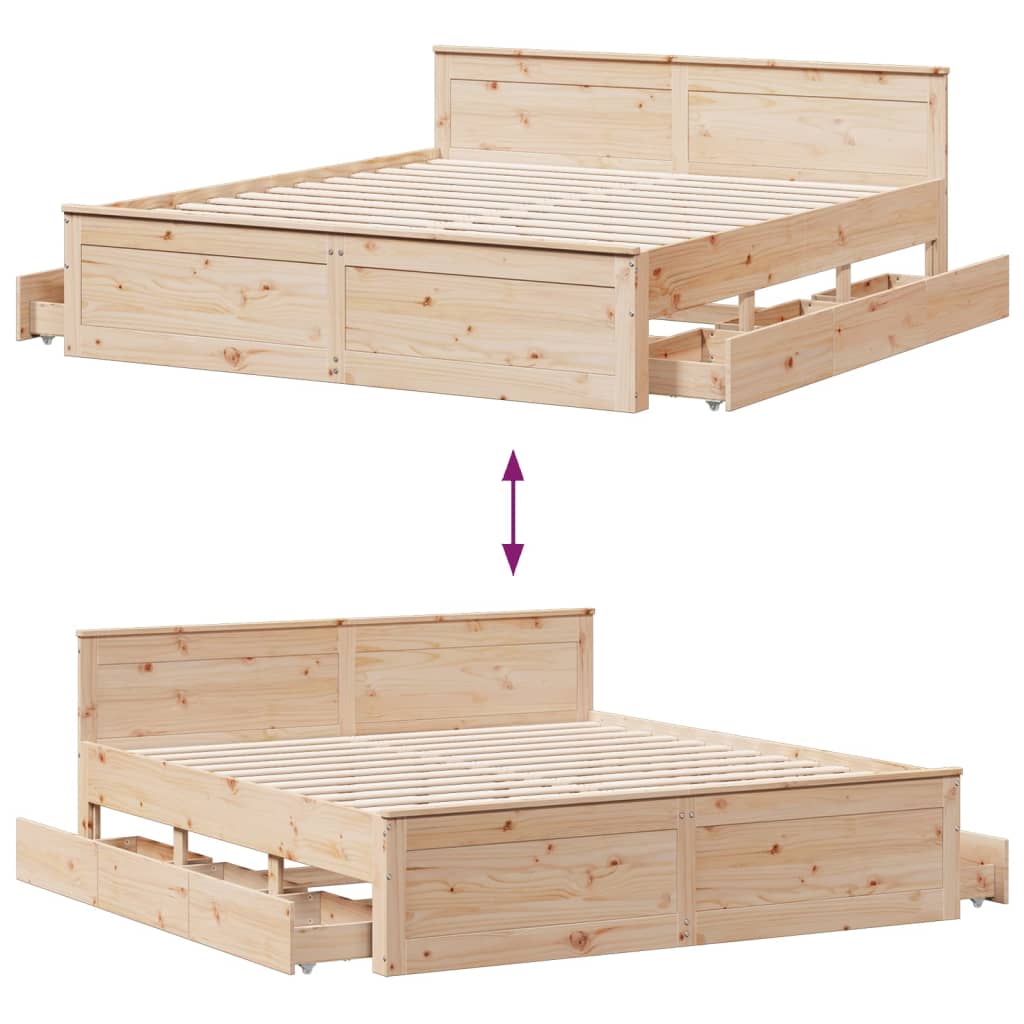 Bed Frame without Mattress with Headboard 200x200 cm Solid Wood Pine