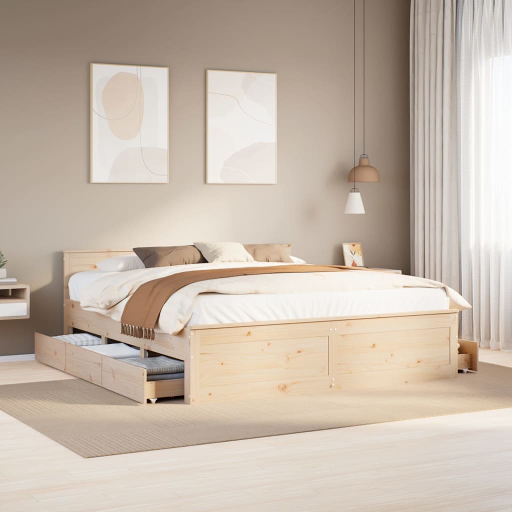 Bed Frame without Mattress with Headboard 200x200 cm Solid Wood Pine