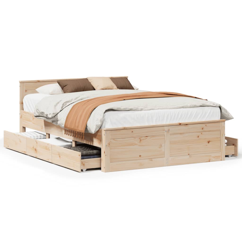 Bed Frame without Mattress with Headboard 150x200 cm King Size Solid Wood Pine