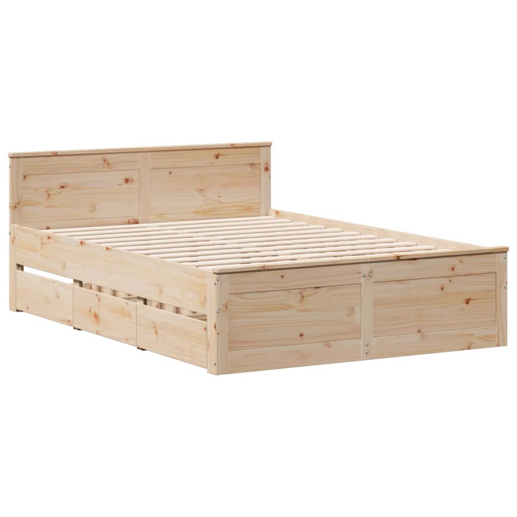 Bed Frame without Mattress with Headboard 150x200 cm King Size Solid Wood Pine