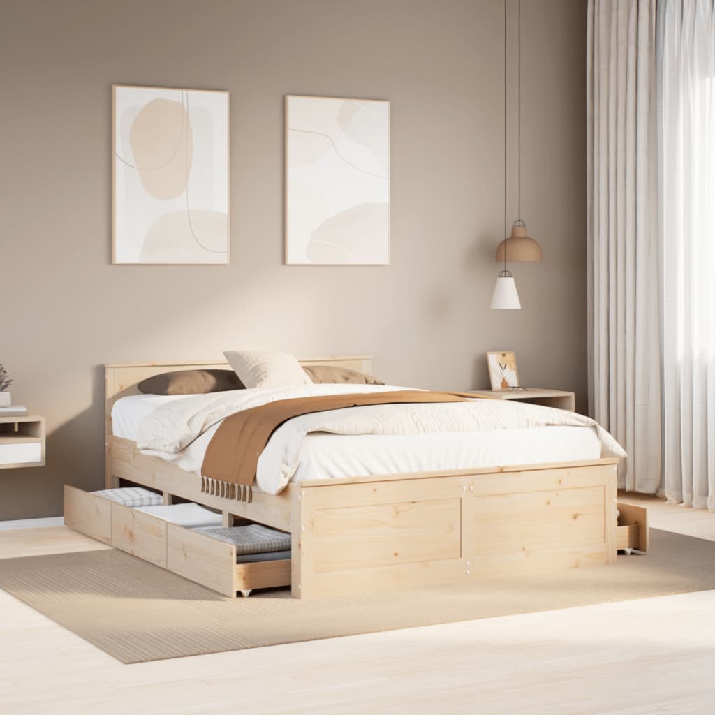 Bed Frame without Mattress with Headboard 150x200 cm King Size Solid Wood Pine