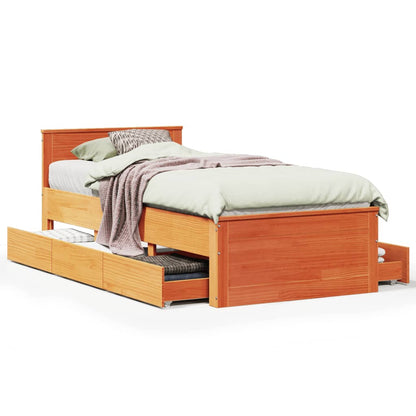 Bed Frame without Mattress with Headboard Wax Brown 90x200 cm Solid Wood Pine