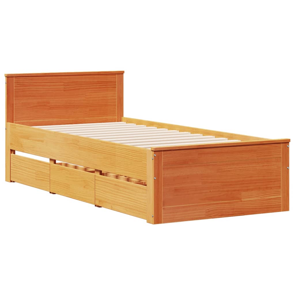 Bed Frame without Mattress with Headboard Wax Brown 90x200 cm Solid Wood Pine