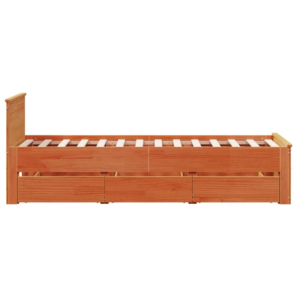 Bed Frame without Mattress with Headboard Wax Brown 90x200 cm Solid Wood Pine