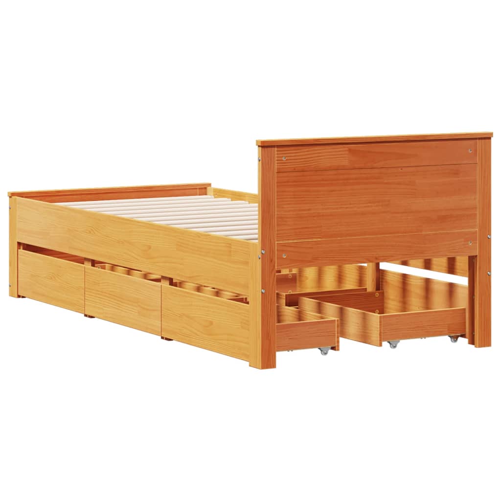 Bed Frame without Mattress with Headboard Wax Brown 90x200 cm Solid Wood Pine