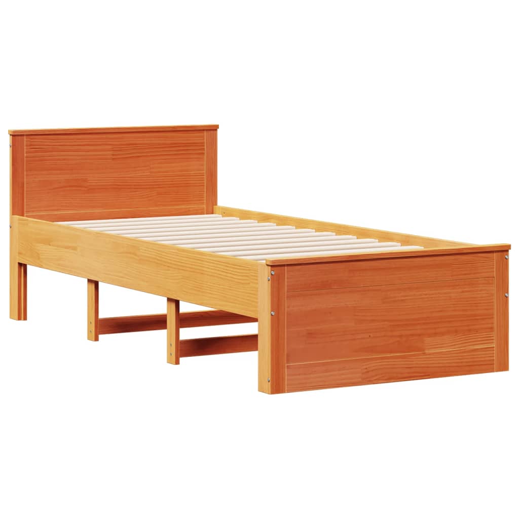 Bed Frame without Mattress with Headboard Wax Brown 90x200 cm Solid Wood Pine