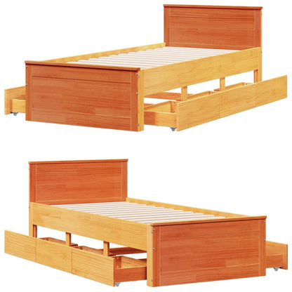 Bed Frame without Mattress with Headboard Wax Brown 90x200 cm Solid Wood Pine