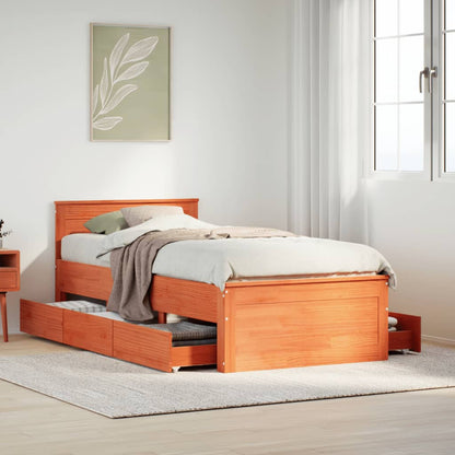 Bed Frame without Mattress with Headboard Wax Brown 90x200 cm Solid Wood Pine