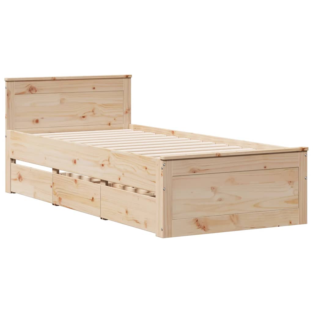 Bed Frame without Mattress with Headboard 90x190 cm Single Solid Wood Pine