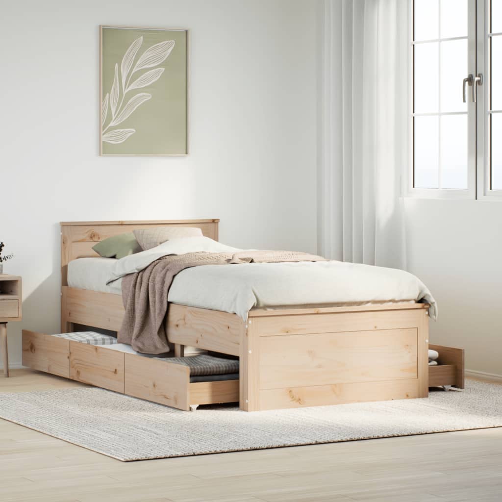 Bed Frame without Mattress with Headboard 90x190 cm Single Solid Wood Pine