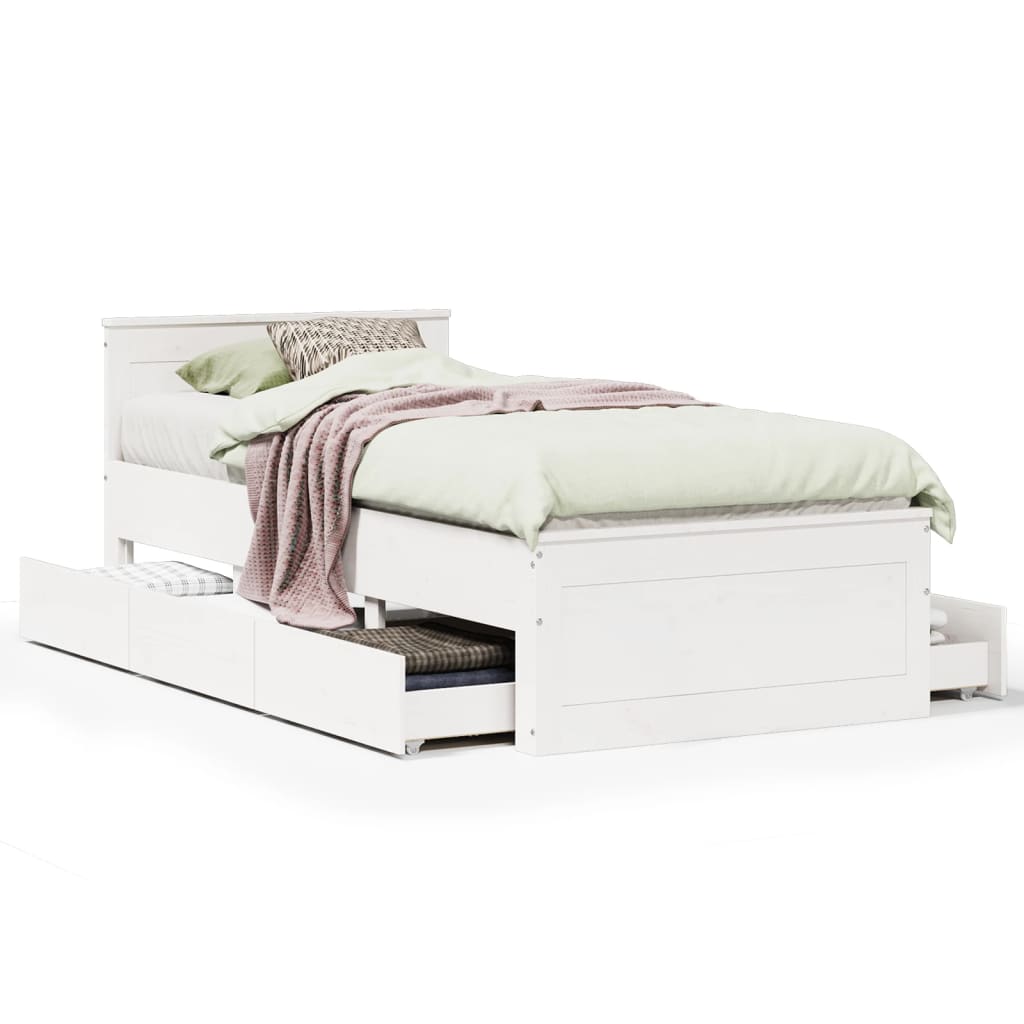 Bed Frame without Mattress with Headboard White 90x190 cm Single Solid Wood Pine