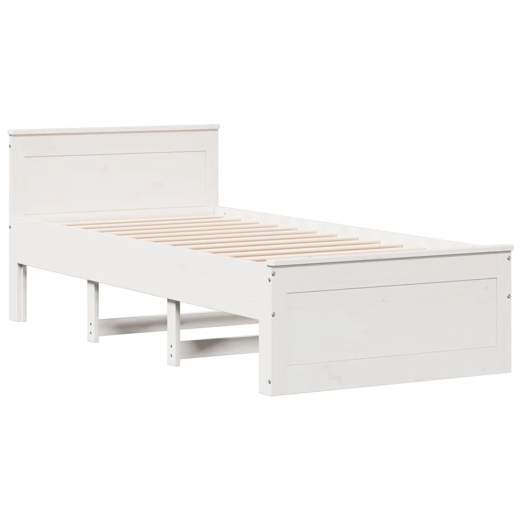 Bed Frame without Mattress with Headboard White 90x190 cm Single Solid Wood Pine