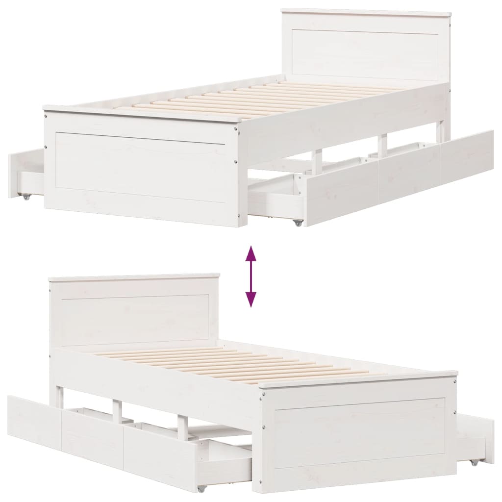 Bed Frame without Mattress with Headboard White 90x190 cm Single Solid Wood Pine