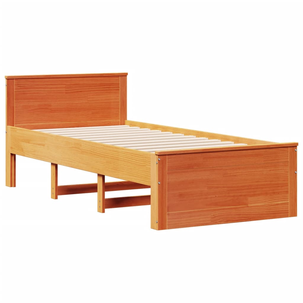 Bed Frame without Mattress with Headboard Wax Brown 90x190 cm Single Solid Wood Pine