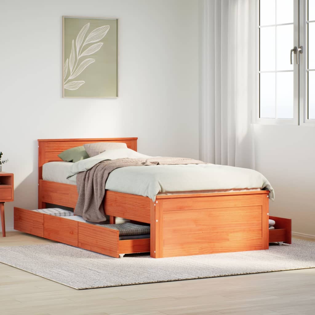 Bed Frame without Mattress with Headboard Wax Brown 90x190 cm Single Solid Wood Pine