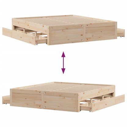 Bed Frame without Mattress with Drawers 180x200 cm Super King Solid Wood Pine