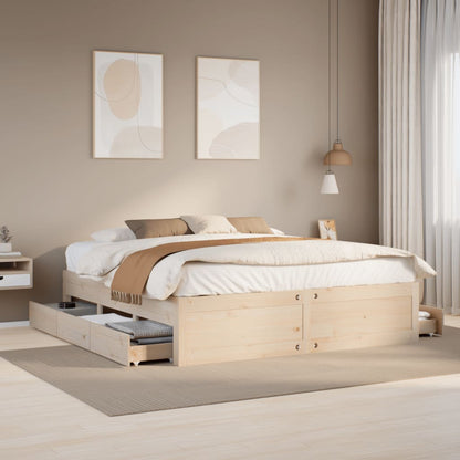 Bed Frame without Mattress with Drawers 180x200 cm Super King Solid Wood Pine