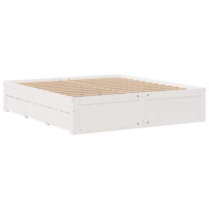 Bed Frame without Mattress with Drawers White 180x200 cm Super King Solid Wood Pine