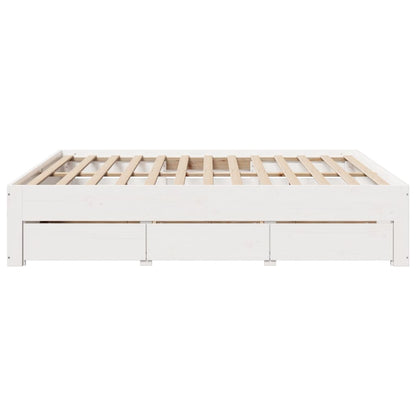 Bed Frame without Mattress with Drawers White 180x200 cm Super King Solid Wood Pine