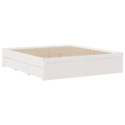 Bed Frame without Mattress with Drawers White 180x200 cm Super King Solid Wood Pine